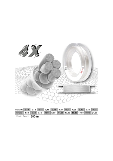 Mercan Pe Örgü Premium 4X İp 300 M Beyaz Misina