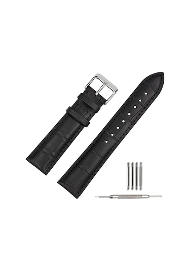 Siyah Kroko Hakiki Dana Derisi Saat Kordonu Kayış 22 Mm