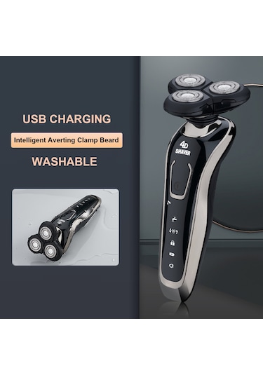 Yifomall Elektrikli Tıraş Makinesi Çok Fonksiyonlu Şarj Edilebilir Tıraş Makinesi Yıkanabilir Yüzen Üç Bıçaklı Sakal Tıraş Makinesi