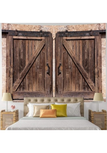 Novahub Ahşap Ahır Kapı Goblen Bohemio Vintage Hippi Halı Yatak Odası Dekoru Retro Estetik Boho Battaniye