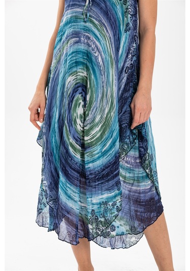 Askılı Vual Afrodit Midi Boy Elbise Lacivert 6007