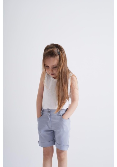 Oliventhekid Taşlı Detaylı Kız Çocuk Şort Mavi Mavi