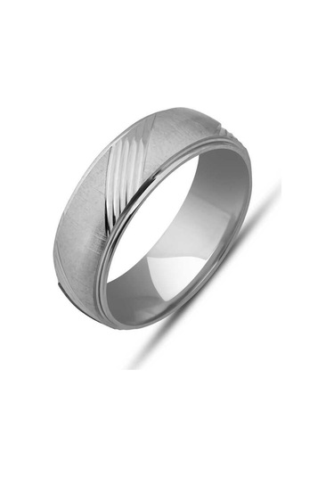 Gümüş Çizgi Desenli Rodyum Alyans-205722 Çok Renkli