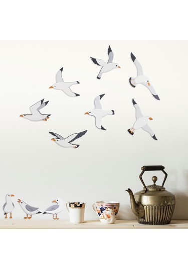 Cajuart Dekoratif 10 Parça Sevimli Martılar Ahşap Duvar Tablosu Kuş Duvar Dekoru