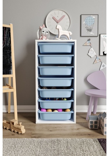 %100 Mdf - Medium Mono 7 Sepetli Oyuncak Dolabı Mavi