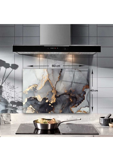 Decorita Cam Ocak Arkası Koruyucu|Stark MermerGörünümlü|40cmx60cm