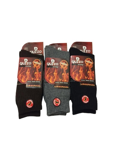 Guzzo Erkek Termal Kuzu Yünü 3 Lü Çorap Kışlık Çorap Çok Renkli 40-44 Lacivert