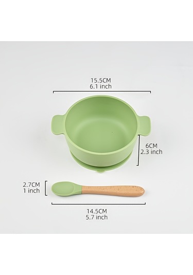 Çocuk Sofra Takımı - Renkli Vantuzlu Kase Ve Tahta Kaşık, Düşmeye Ve Haşlanmaya Karşı Dayanıklı