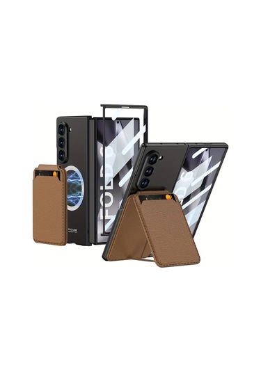 Turcoshop11 Samsung Z Fold 6 Manyetik Kartlık Kılıf Ayrılabilir Film Entegre Siyah