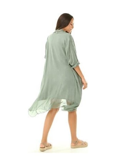 Italyan Ipek Detaylı Oversize Kaftan & Bluz-8711 Açık Haki