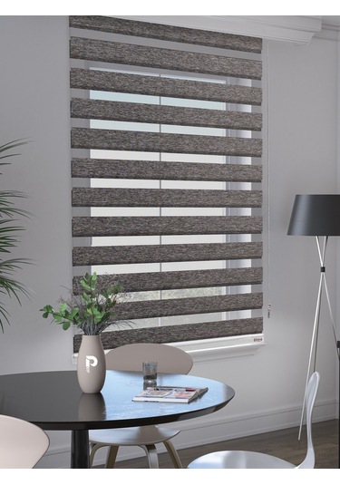 Br Perle Koyu Gri Renk Bambu Stor Zebra Perde Yüksek Kalite Alüminyum Kasa Koyu Gri