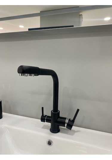 Armour Armatür Arıtmalı Arıtıcılı 3 Yollu Eviye Musluğu Mutfak Bataryası Siyah