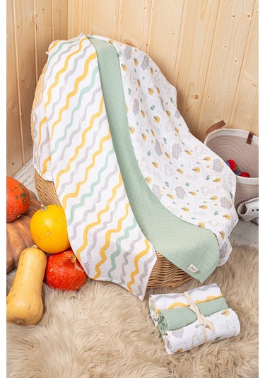 Luckka 3'lü Çok Amaçlı Müslin Örtü Seti - 75x75 Cm - Ztc200 Yeşil Yeşil