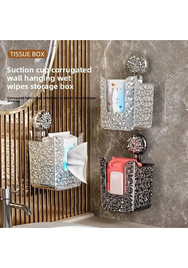 Moveevo Duvar Takılı Islak Mendil Kutusu - Delme Yok Suction Cup Montajlı - Banyo Odası Konforlu Depolama Kutusu Şeffaf Diğer