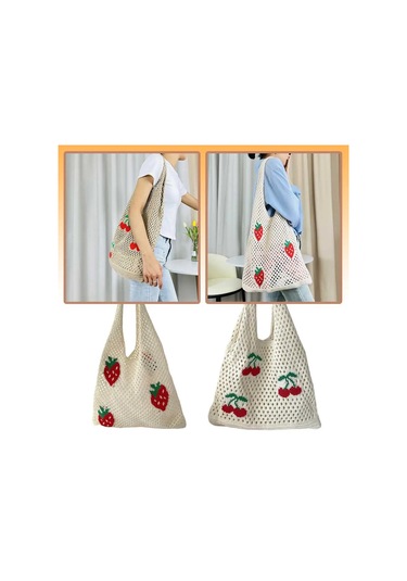 Kadınlar Büyük Kapasiteli Omuzdan Askili Çanta Sevimli Çilek Beyaz - Beyaz