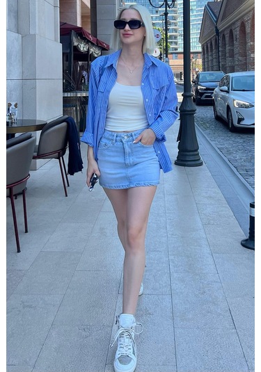 Madmext Açık Mavi Mini Jean Etek Mg2099 Açık Mavi