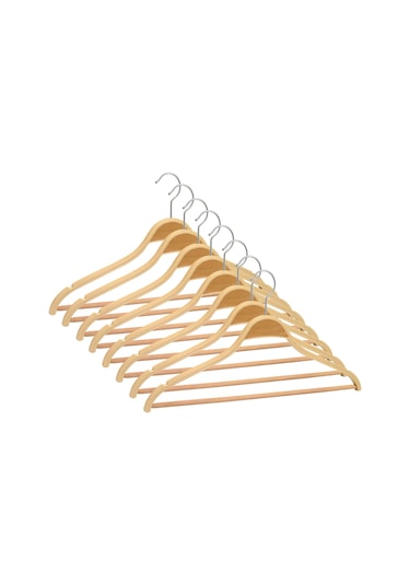 Nyn Ahşap Askı 8061 Barlı Gömlek Pantolon Askısı Naturel Renk 8 Adet