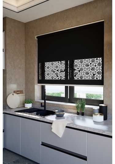 Perdea Lazer Kesim Mat Stor Perde, Lazer Kesimli Klasik Serisi, C-101008 Siyah Renk