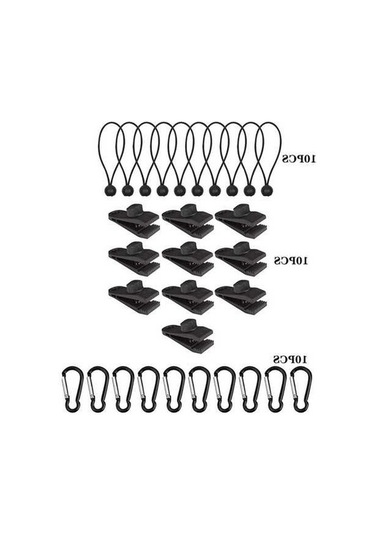 Novahub Açık Kamp Rüzgar Geçirmez Gölgelik Sabit Çadır Kipi İpi Set, Boyut:10 Klip+10 Elastik Halat+10 Siyah Toka Çok Renkli