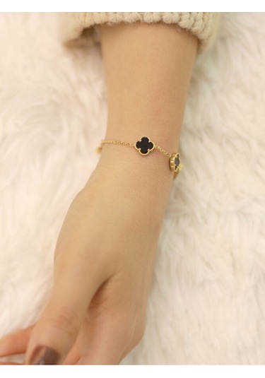 14 Ayar Altın 5'li Siyah Yonca Bileklik Altın