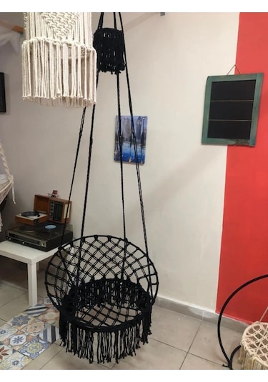 Makrome Özel Örgü Salıncak Siyah Renk Siyah