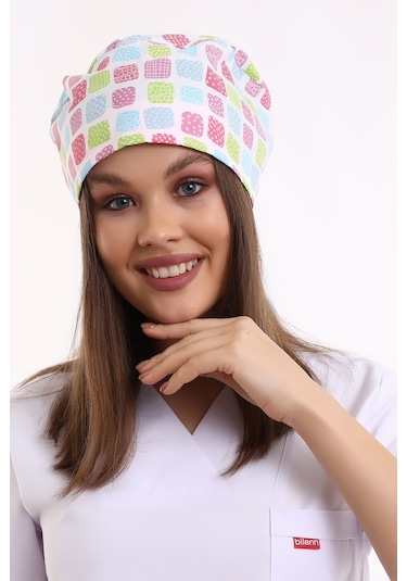 Renkli Kare Desenli Cerrahi Bone - Doktor Bone-Standart-5303 Kare Renkli