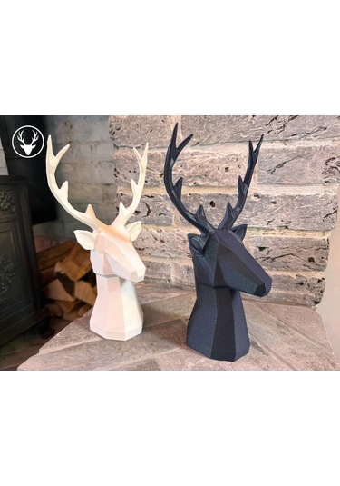 2 Adet Siyah Beyaz Dekoratif Geyik Görünümlü Poli Vazo, Dekoratif Biblo, Masa Üstü Geyik Kafası Obje