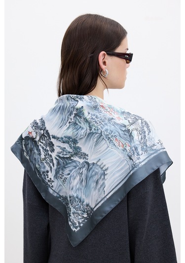 Manuka Desenli Saten Boyun Fuları Antrasit