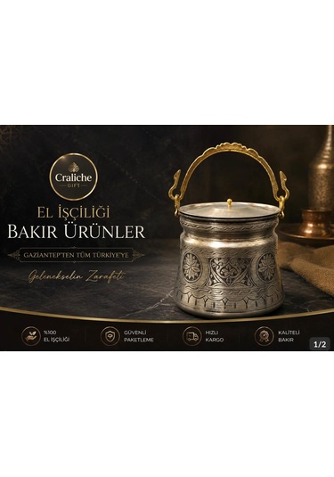 Craliche 3 Lt Bakır Yogurt Bakracı Yogurt Kabı Kepçe Hediyeli Gümüş
