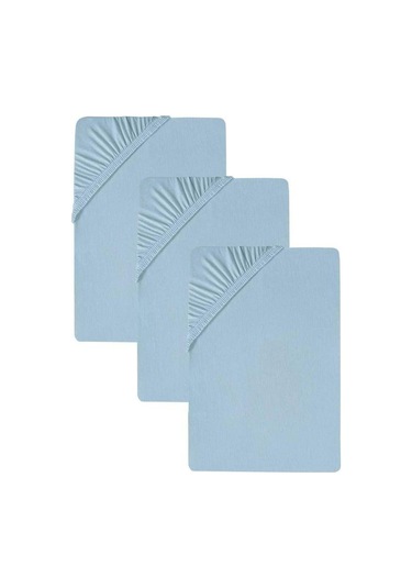 Cotenconcept 3 Adet Düz Pamuklu Tek Kişilik Lastikli Penye Çarşaf Mavi