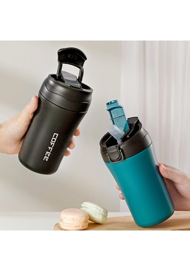 Yeşil 400 Ml Çift Paslanmaz Çelik 304 Kahve Kupa Sızdırmaz Termos Seyahat Termos Kupa Thermosmug Su Şişesi Hediyeler Için