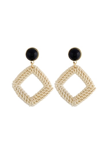 E2002-2 Black Frame Bamboo Vine Handmade Woven Earrings Bosomia Style Earrings Gümüş