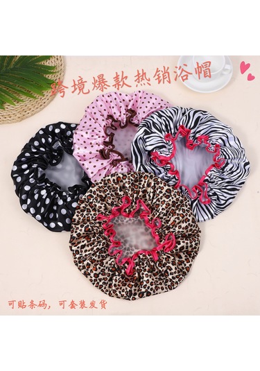 Yaozixa Leopar Desenli Çift Katlı Su Geçirmez Banyo Şapka Seti - Evde Kullanıma Uygun, Makyaj Ve Duş İçin Koruyucu, Kadınlar İçin Popüler Modeller Diğer