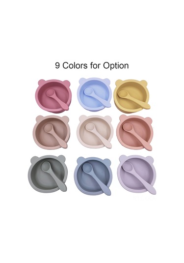 Qingmipy Bebekler İçin Pratik Silikon Yapışkan Tabak Ve Kaşık Seti - Taşınabilir Çocuk Yemek Kabı Çok Renk Seçeneği