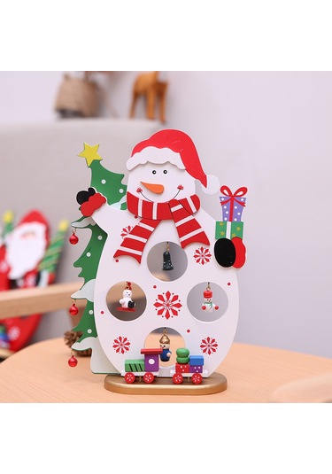 Xiyyadms Noel Günü Santa Ve Kar Adamı Ahşap Figürü - Masajüstü Dekoratif Noel Aksesuarı