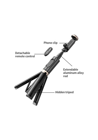 Butu Q12 Cep Telefonu Tutucu Tripod Uzatılabilir Alüminyum Alaşımlı Kutup Canlı Akış Selfie Sopa Bluetooth Uzaktan Kumanda İle