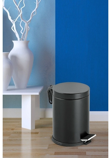 Siyah Renkli Paslanmaz Çelik Pedallı 12 Lt Çöp Kovası Siyah