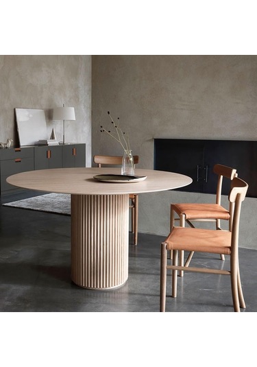 Breeze Yuvarlak Ahşap Bohem Masa 90x90 Krem