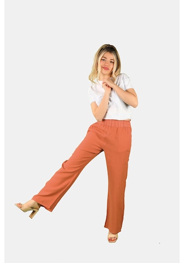 Balins Beli Lastikli Keten Pantolon Kiremit