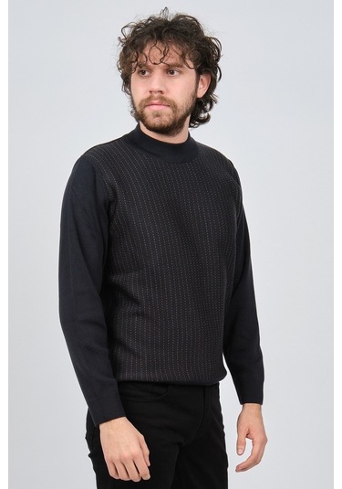 Çizgi Triko Erkek Yarım Balıkçı Çizgi Desenli Kazak 42564234 Laci Lacivert