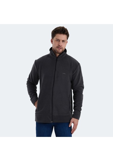 Slazenger KADMOS Erkek Fermuarlı Dik Yaka Cepli Koyu Gri Polar
