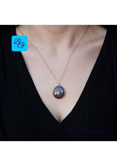 Rose Yuvarlak Doğal Yakut Taşlı Kolye Rose - Gold -  Gümüş