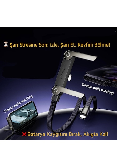 Basemo En Güçlü Type-C den Type-C 240Watt Güçle Super Hızlı 480Mps Veri Aktarımı Hem Stant Hem Extra Dayanıklı Şarj Kablosu Birarada E-Marker PD
