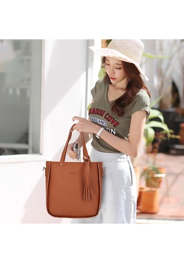 Parçalı Çanta Seti Kadın Pu Deri Omuz Çantası Dört Parça Siyah Diğer