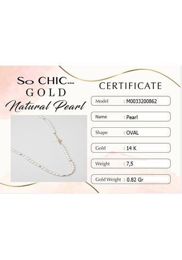 So Chic Doğal İnci Taşlı 42 Cm 14 Ayar Sarı Altın Kolye Sarı - Beyaz