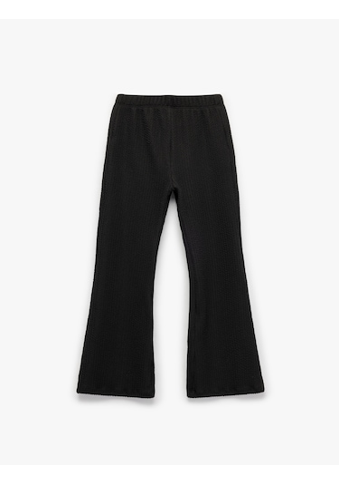 Koton Beli Lastikli Dokulu Basic İspanyol Paça Pantolon Siyah 6wkg40020ak Siyah