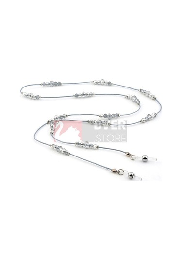 Modern Kristal Boncuk Gözlük Askısı-Abiye Lüx Model Gri