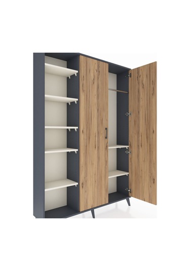 Arges Dolap 7 Raflı 2 Kapaklı Tek Askılı 132x30x195 Antrasit-... Antrasit