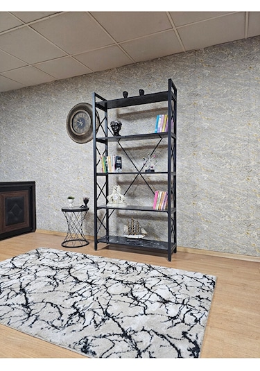 Siyah Boyalı Kitaplık - 5 Raflı Suntalem Lüks Kitaplık Siyah Merm Çok Renkli