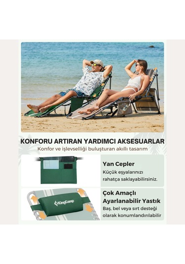 Kingcamp Magnolia B10 Hands-free Premium 7 Kademeli Katlanır Şezlong Green/wht Yeşil